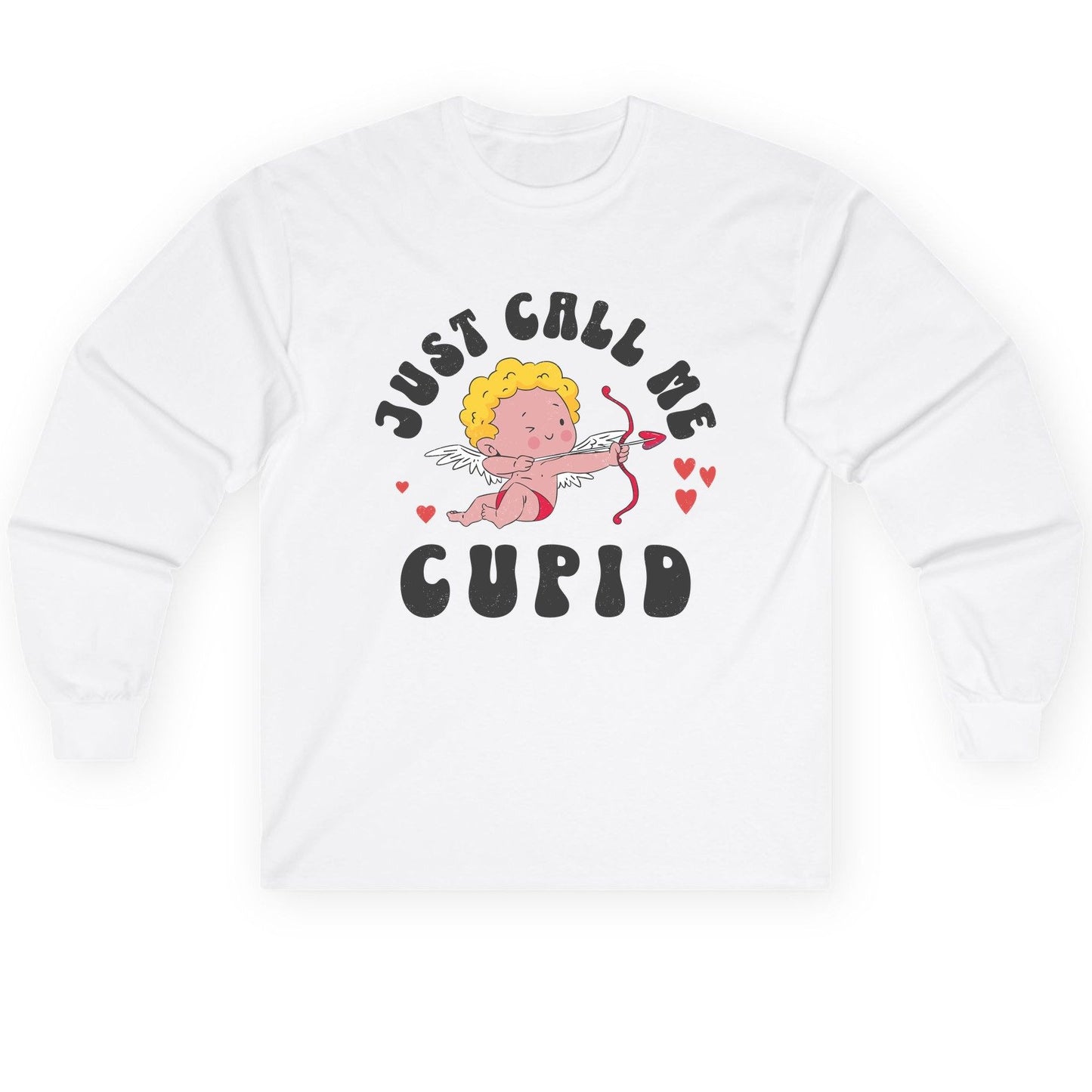 Just Call Me Cupid cupid Long Sleeve Tee White product mockup