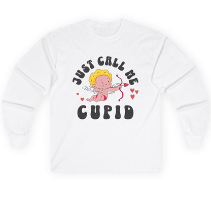Just Call Me Cupid cupid Long Sleeve Tee White product mockup