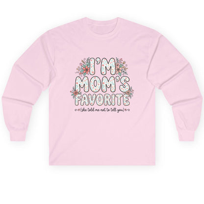 I'm Mom's Favorite (She Told Me Not to Tell You) sibling rivalry humor Long Sleeve Tee Light Pink product mockup