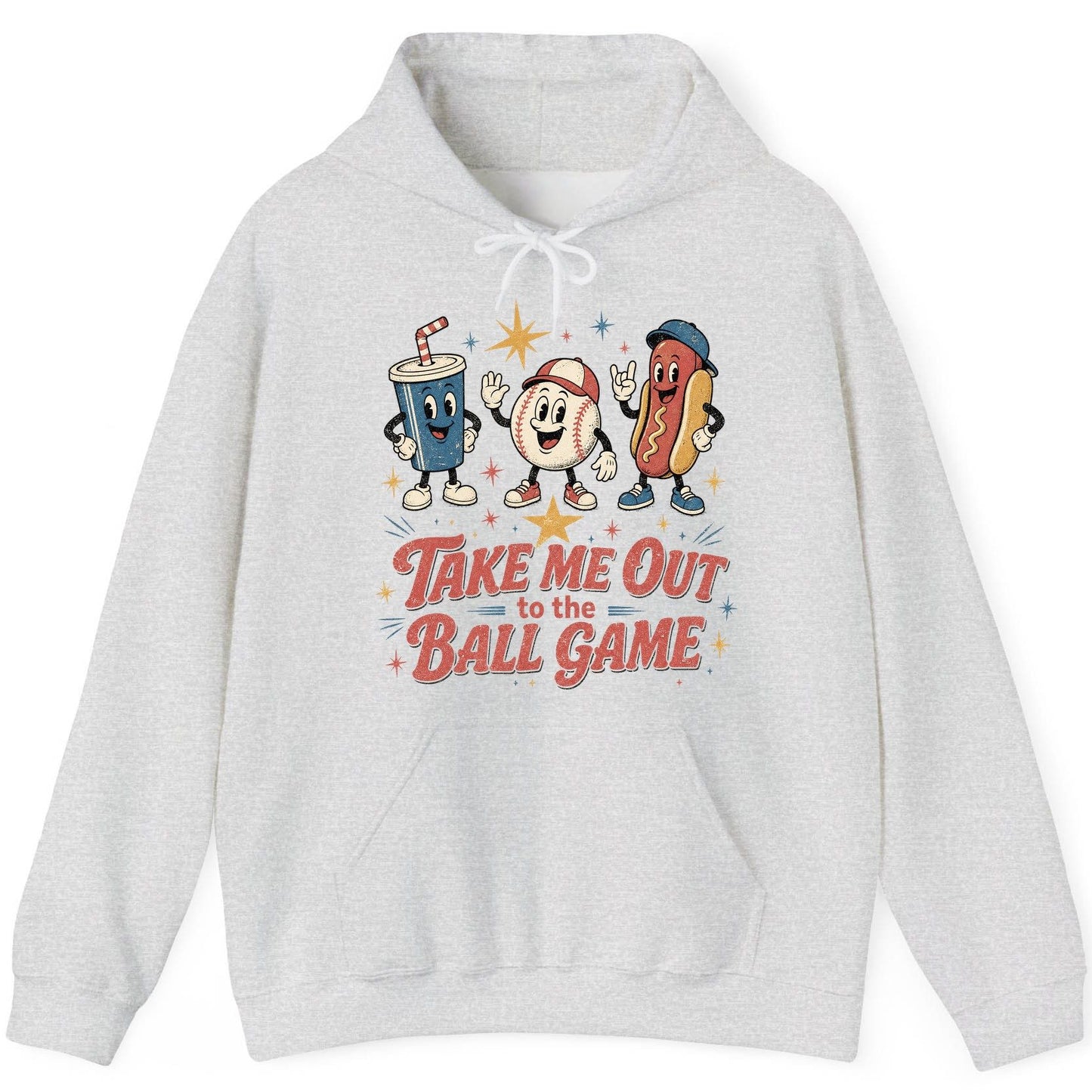 Take Me Out to the Ball Game Retro Baseball Hoodie - product mockup - Ash