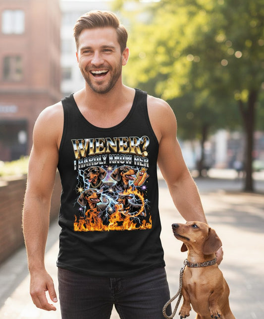Wiener I Hardly Know Her dachshund Tank Top Black lifestyle mockup