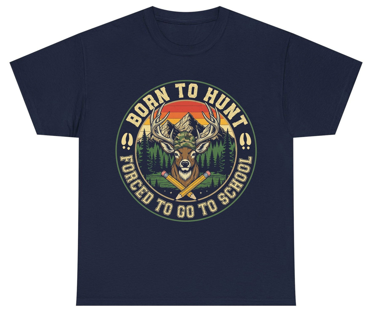 Born to Hunt Forced to Go to School hunting Youth T-Shirt Navy product mockup