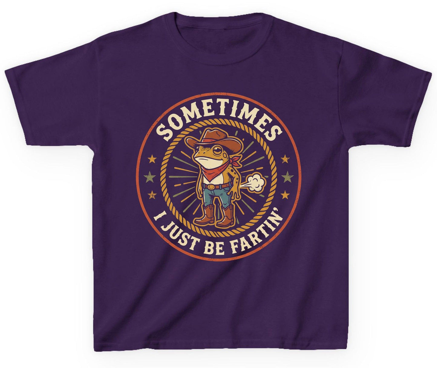 Sometimes I Just Be Fartin' cowboy frog Youth T-Shirt Purple product mockup