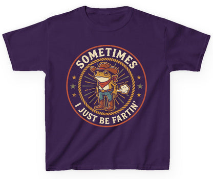 Sometimes I Just Be Fartin' cowboy frog Youth T-Shirt Purple product mockup