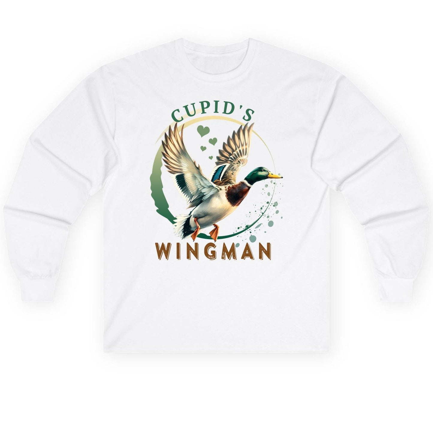 Cupid's Wingman mallard duck Long Sleeve Tee White product mockup