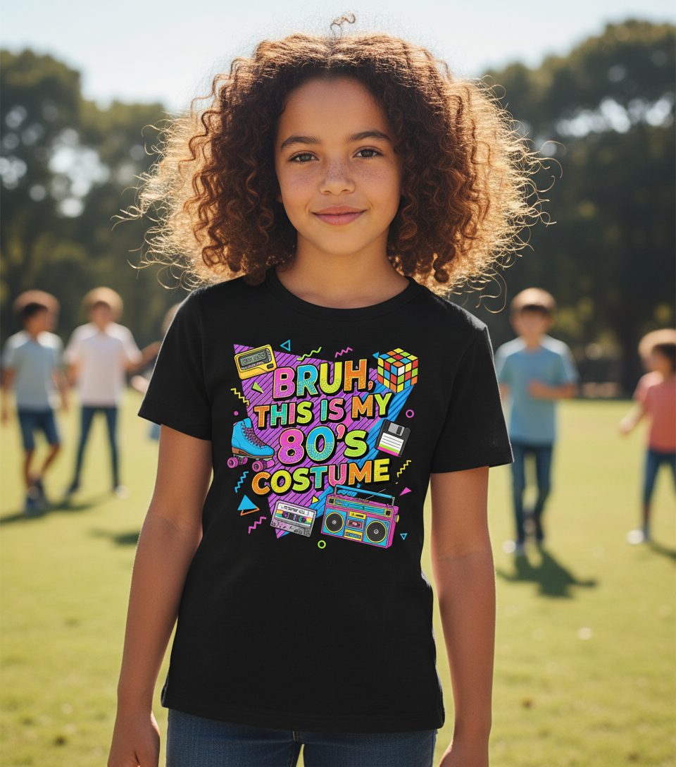 BRUH THIS IS MY 80'S Costume Funny Nostalgia Youth T-Shirt - lifestyle model mockup - Black