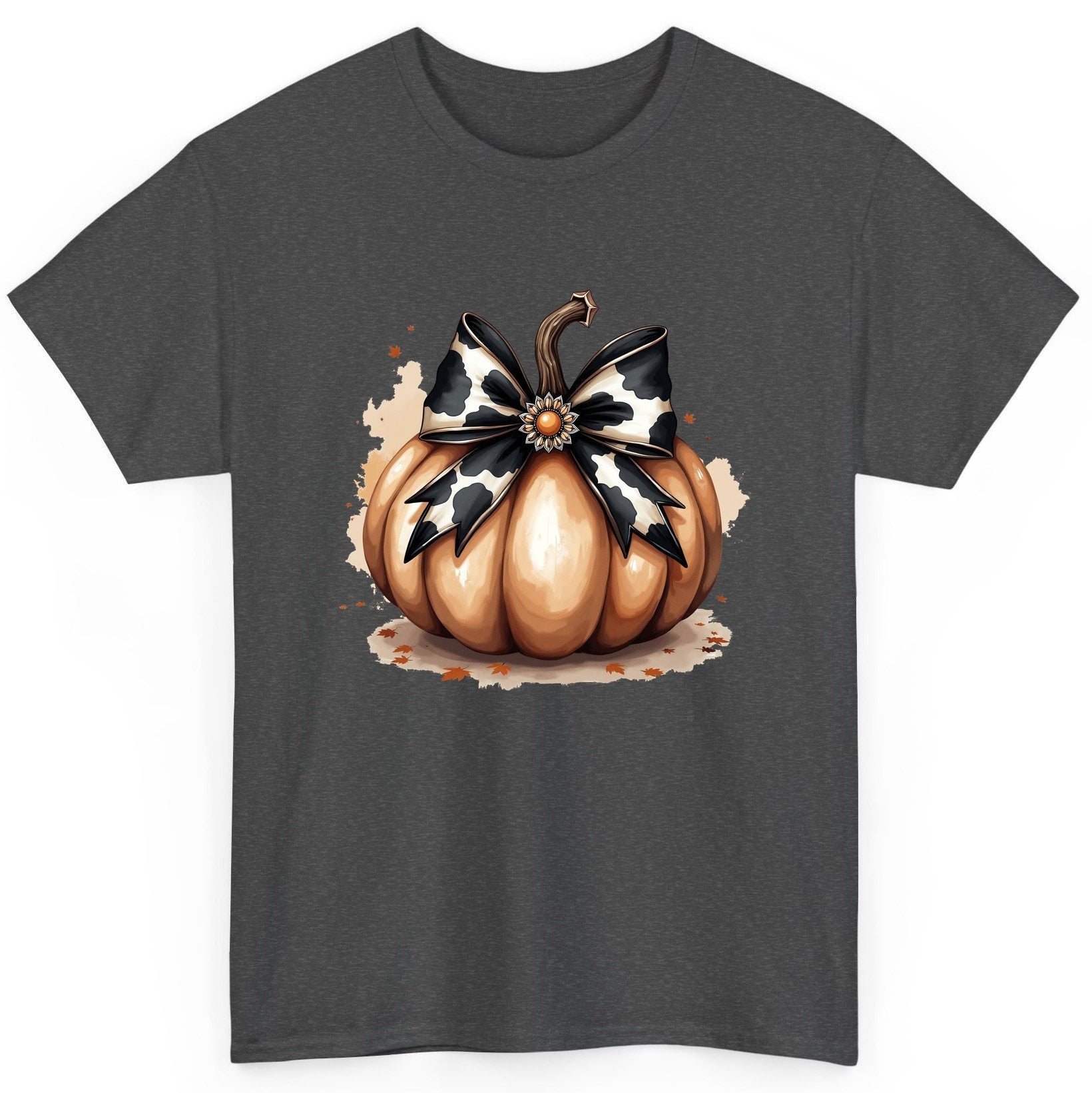 Cow Print Bow Pumpkin pumpkin T-Shirt Dark Heather product mockup