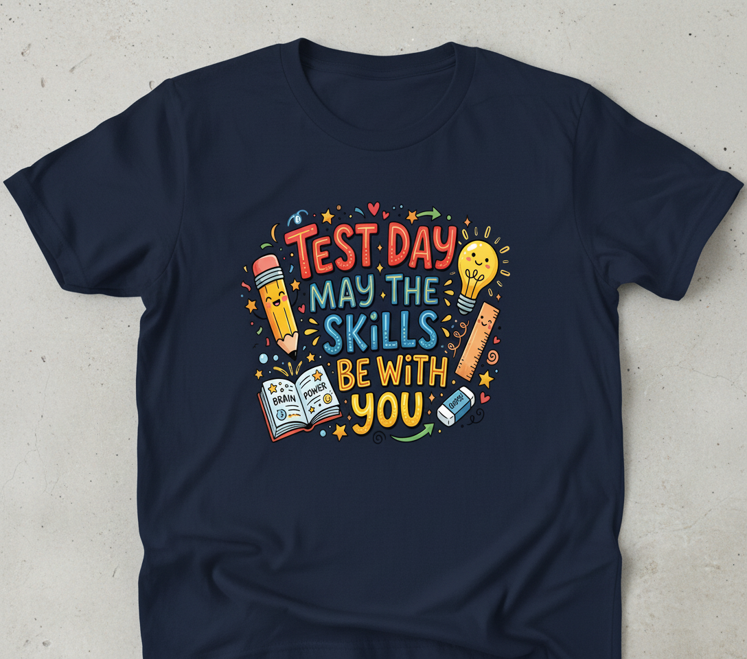 Test Day May The Skills Be With You Funny Teacher Student Gift T-Shirt - Navy