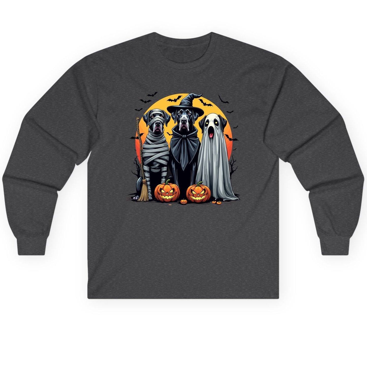 Halloween Dogs in Costumes Halloween dogs Long Sleeve Tee Dark Heather product mockup