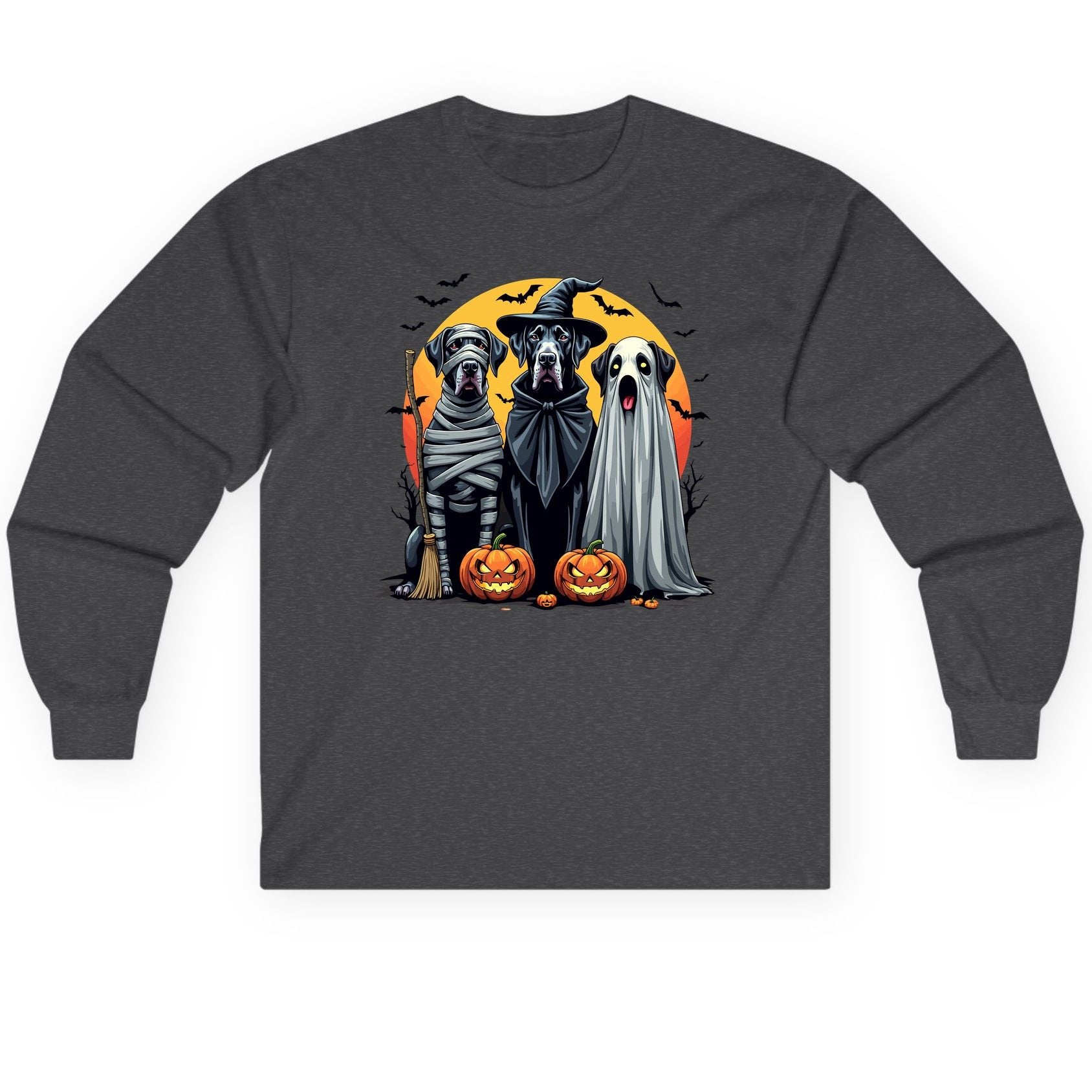 Halloween Dogs in Costumes Halloween dogs Long Sleeve Tee Dark Heather product mockup