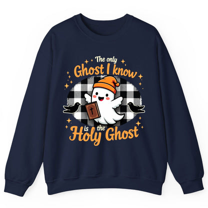 The Only Ghost I Know Is the Holy Ghost christian Halloween Sweatshirt Navy product mockup