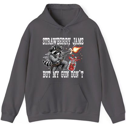 Strawberry Jams but My Gun Don't raccoon Hoodie Charcoal product mockup