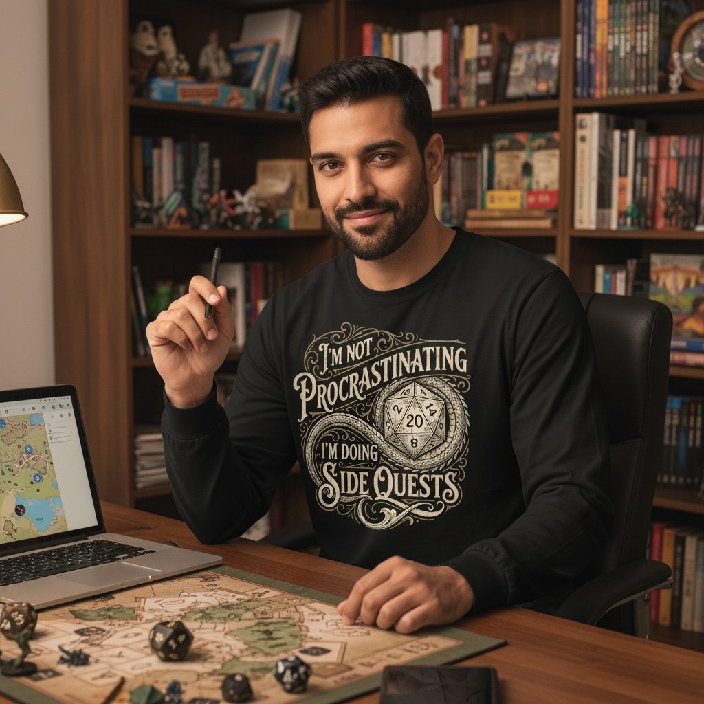 I'm Not Procrastinating I'm Doing Side Quests rpg gaming Long Sleeve Tee Black lifestyle mockup