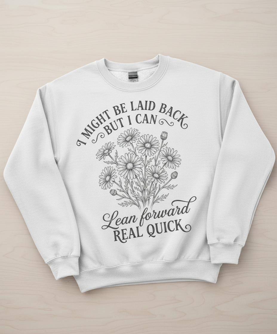 I Might Be Laid Back Floral Quote Design Sweatshirt - White