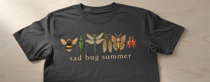 Sad Bug Summer Vintage Insects T-Shirt - product mockup - Dark Heather