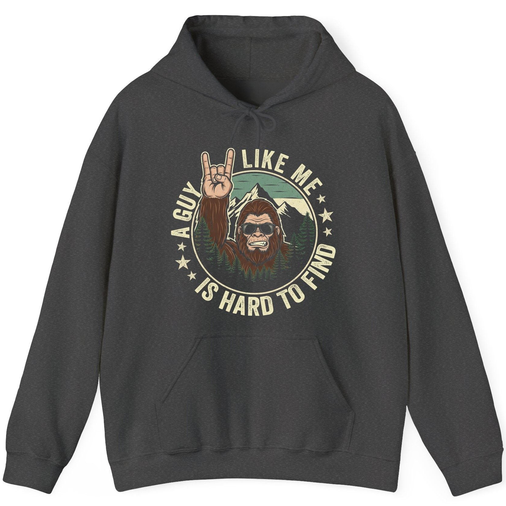 A Guy Like Me Is Hard to Find bigfoot Hoodie Dark Heather product mockup