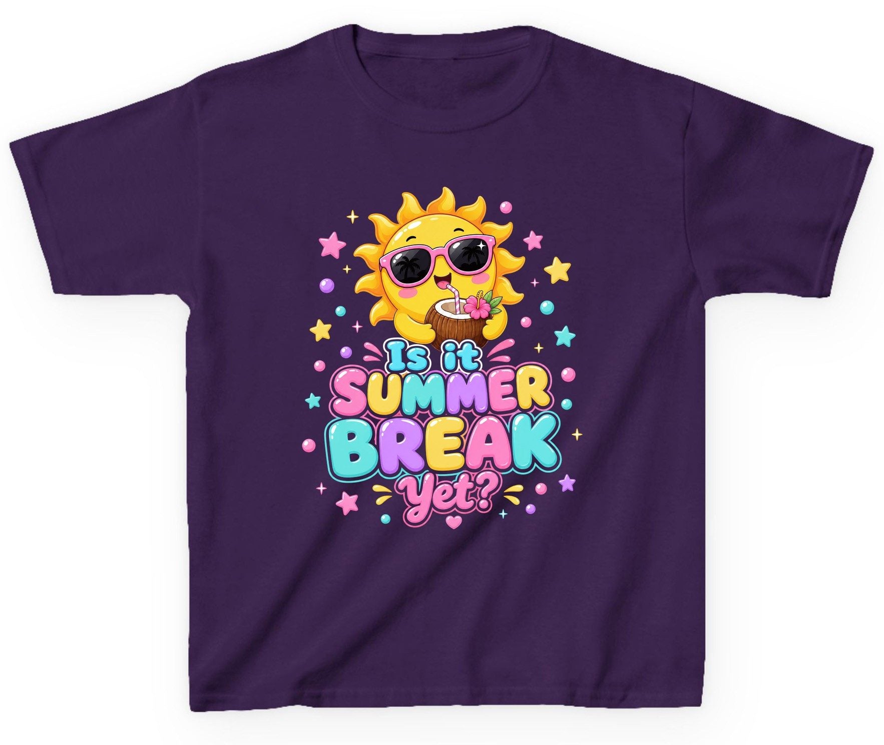 Is It SUMMER BREAK Yet Funny Vacation Youth T-Shirt - product mockup - Purple
