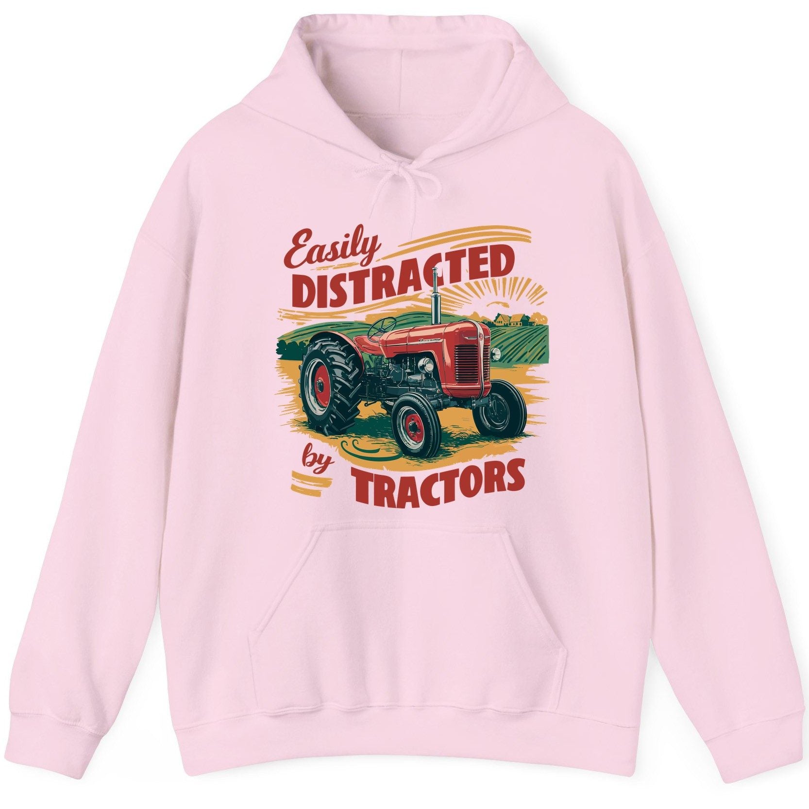 Easily Distracted by Tractors vintage tractor Hoodie Light Pink product mockup