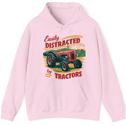 Easily Distracted by Tractors vintage tractor Hoodie Light Pink product mockup