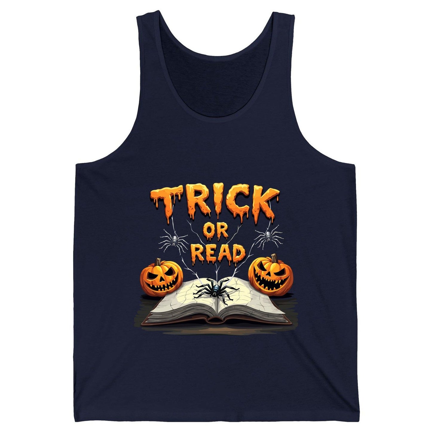 Trick or Read Halloween reading Tank Top Navy product mockup