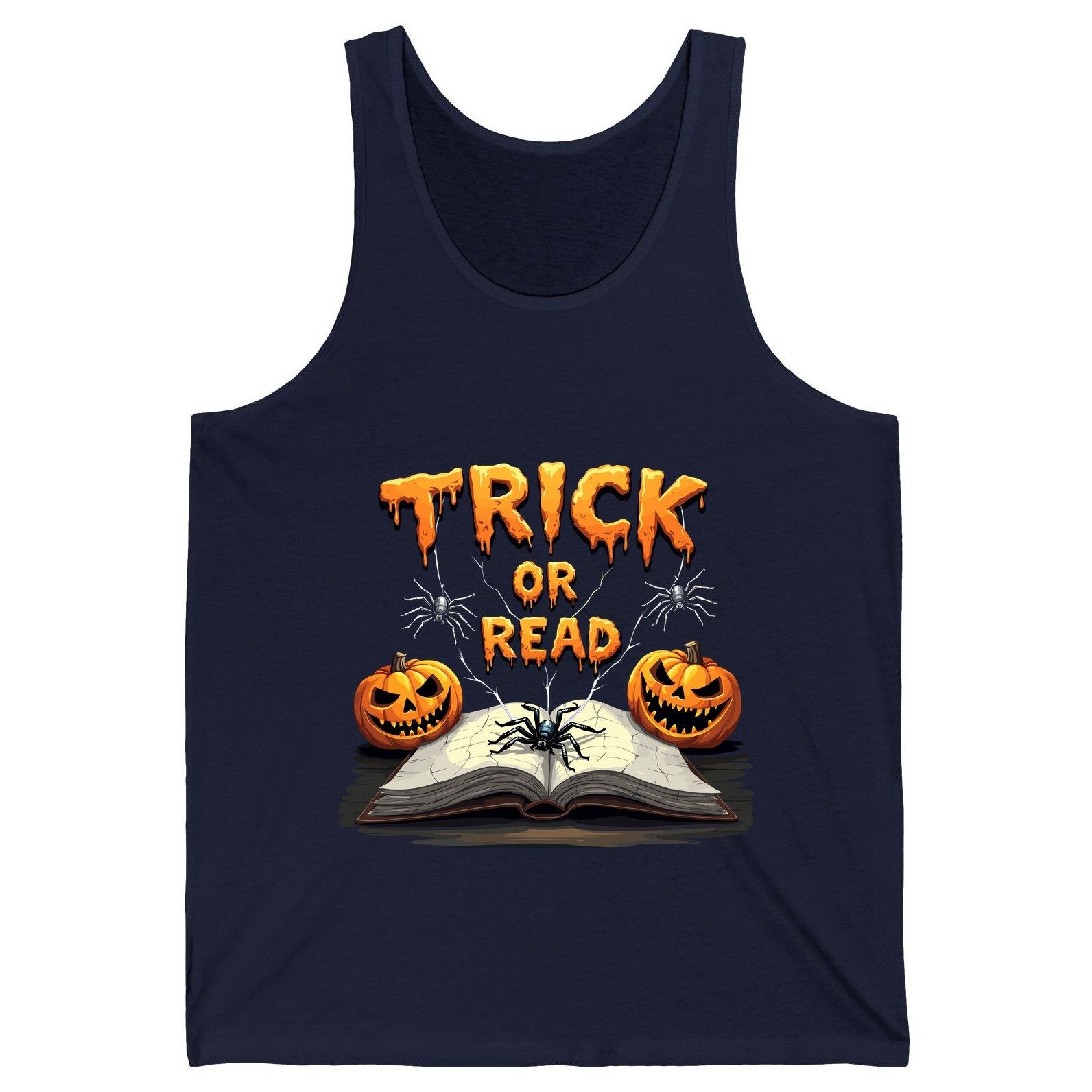 Trick or Read Halloween reading Tank Top Navy product mockup