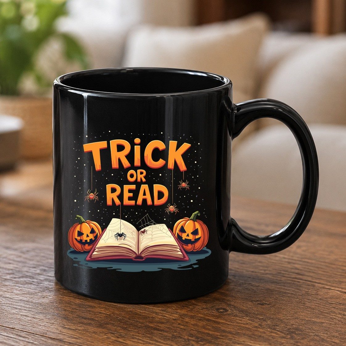 Trick or Read Halloween Black Mug Black product mockup