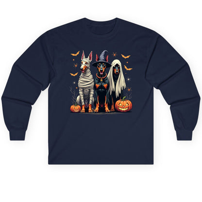 Halloween Doberman Trio doberman pinscher Long Sleeve Tee Navy product mockup