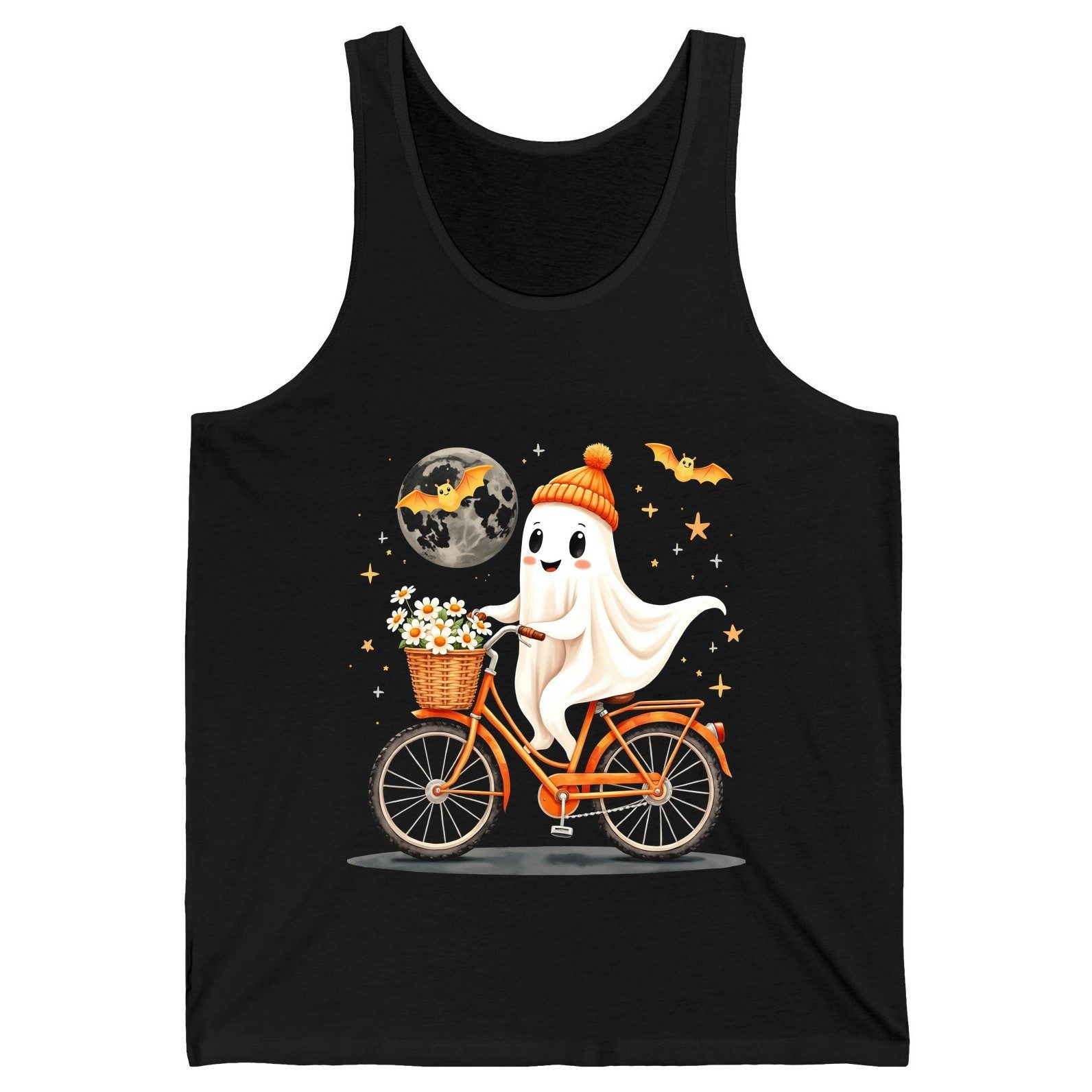 Cute Ghost on Bicycle cute ghost Tank Top Black product mockup