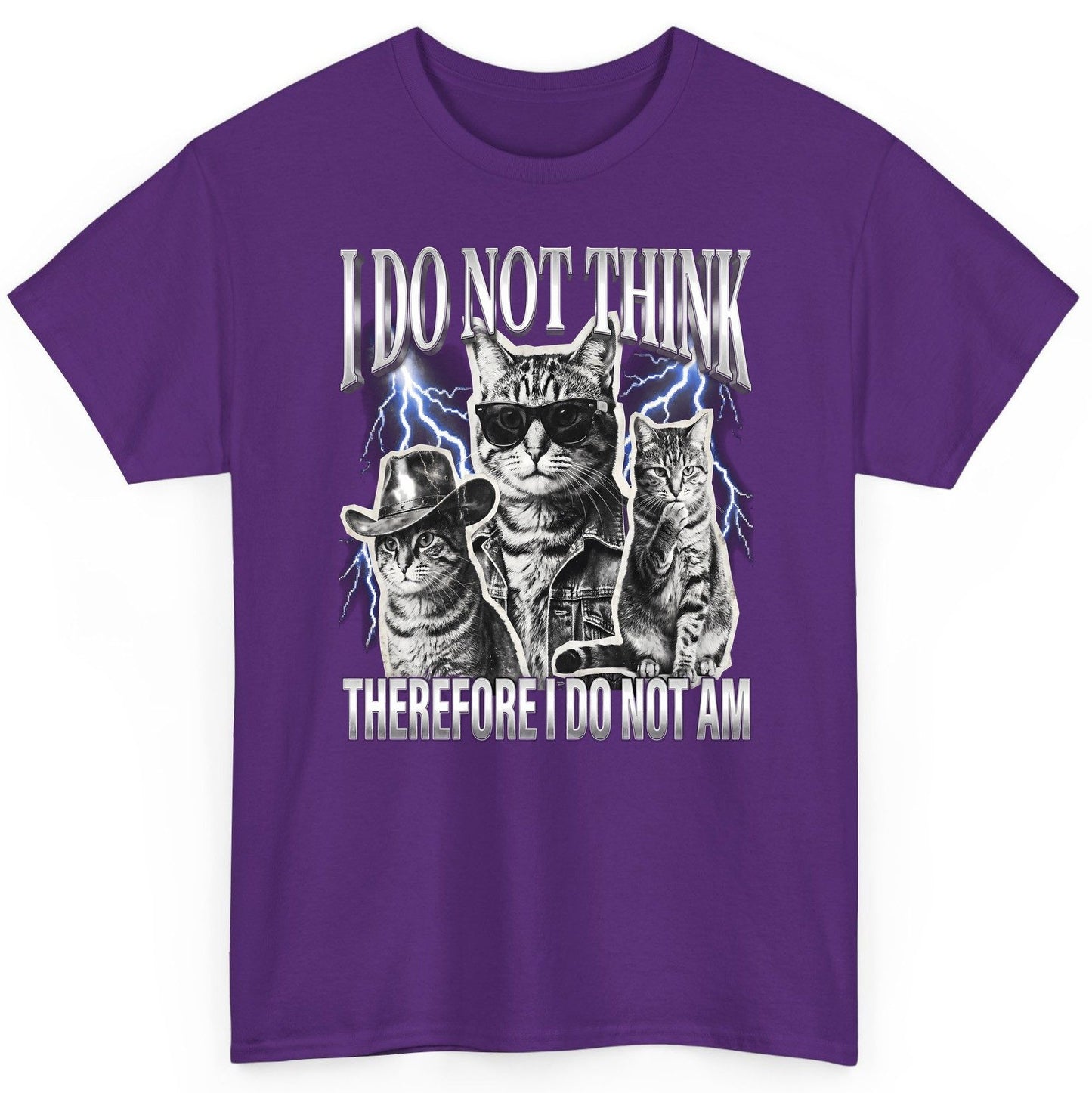 I Do Not Think Therefore I Do Not Am cats T-Shirt Purple product mockup