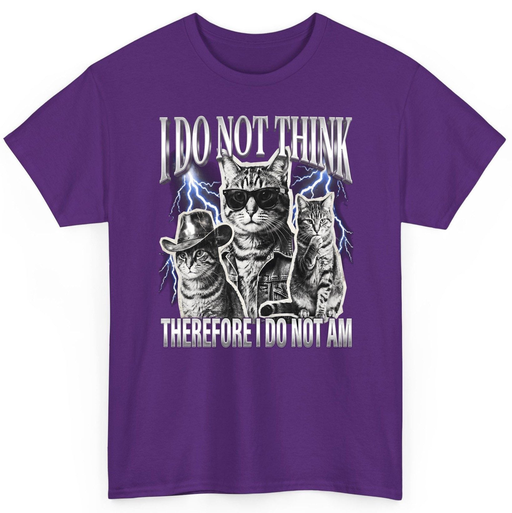 I Do Not Think Therefore I Do Not Am cats T-Shirt Purple product mockup