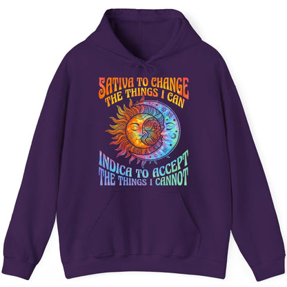 SATIVA TO CHANGE THE THINGS I CAN INDICA TO ACCEPT THE THINGS I Hoodie - product mockup - Purple