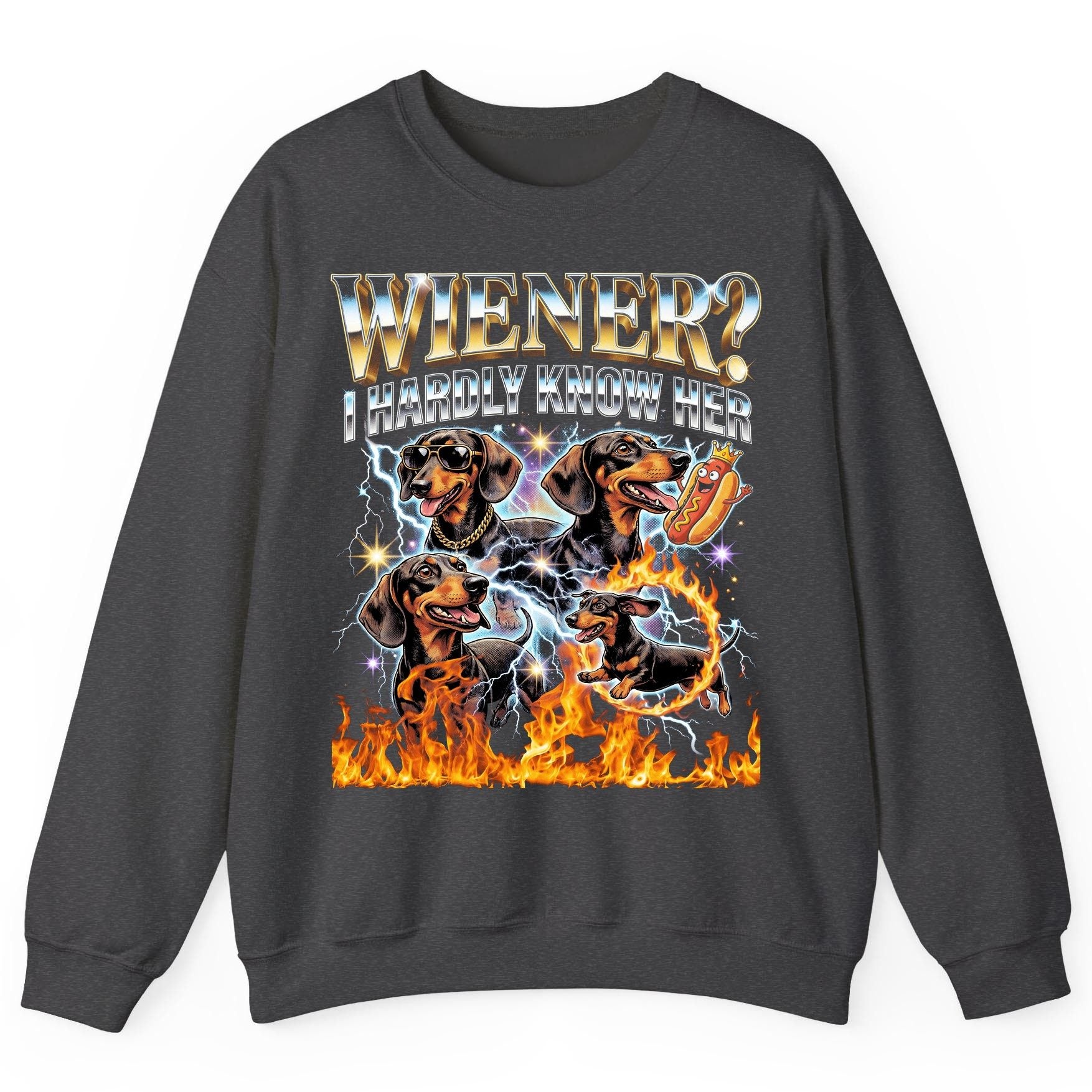 Wiener I Hardly Know Her dachshund Sweatshirt Dark Heather product mockup