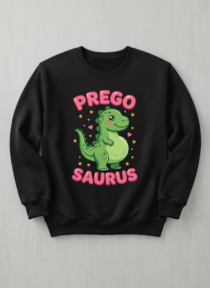 Cute Pregnant Dinosaur Prego Saurus Sweatshirt - Black