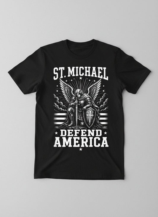 St Michael Defend America Patriotic Christian T-Shirt - product mockup - Black