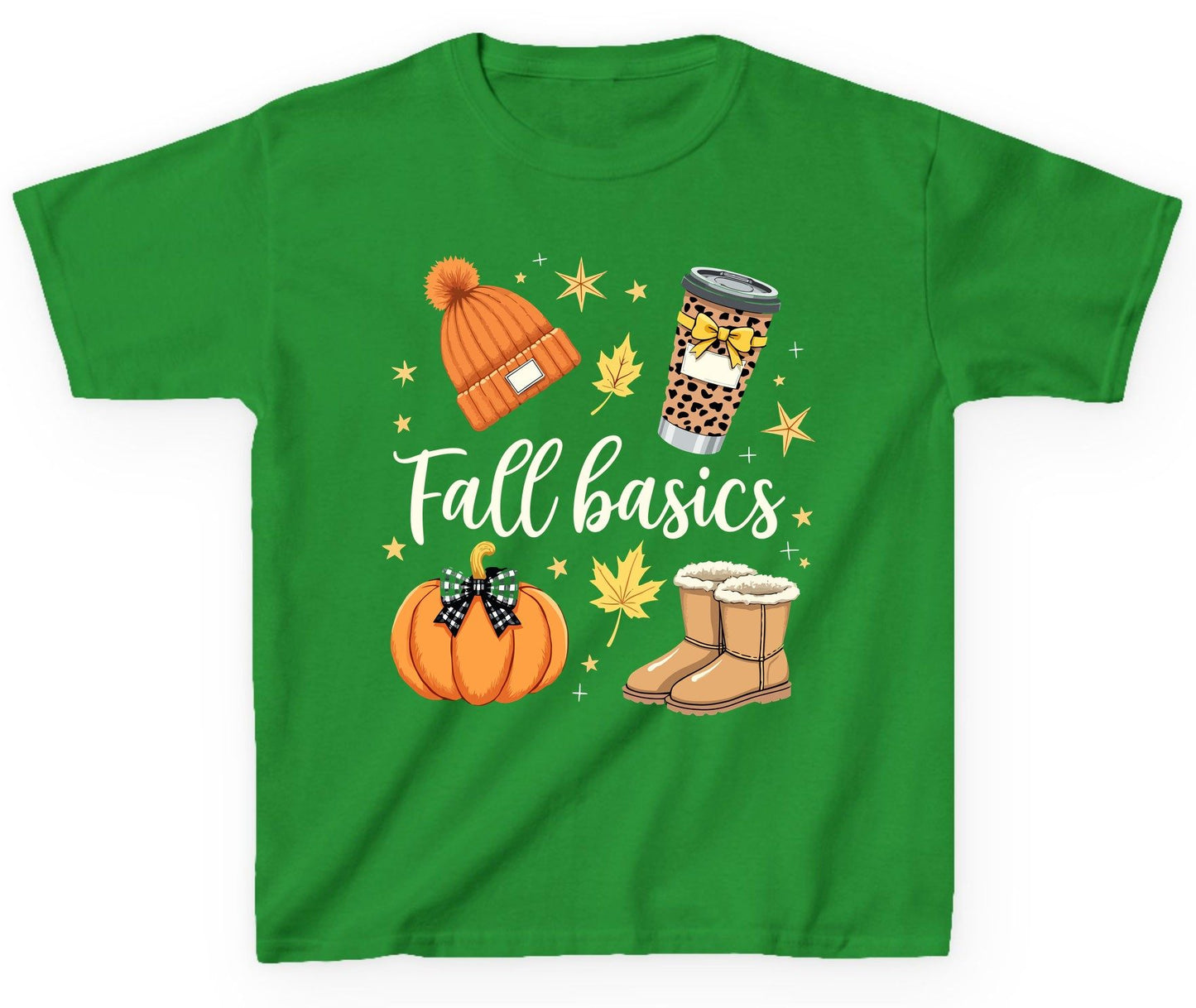 Fall Basics autumn essentials Youth T-Shirt Irish Green product mockup