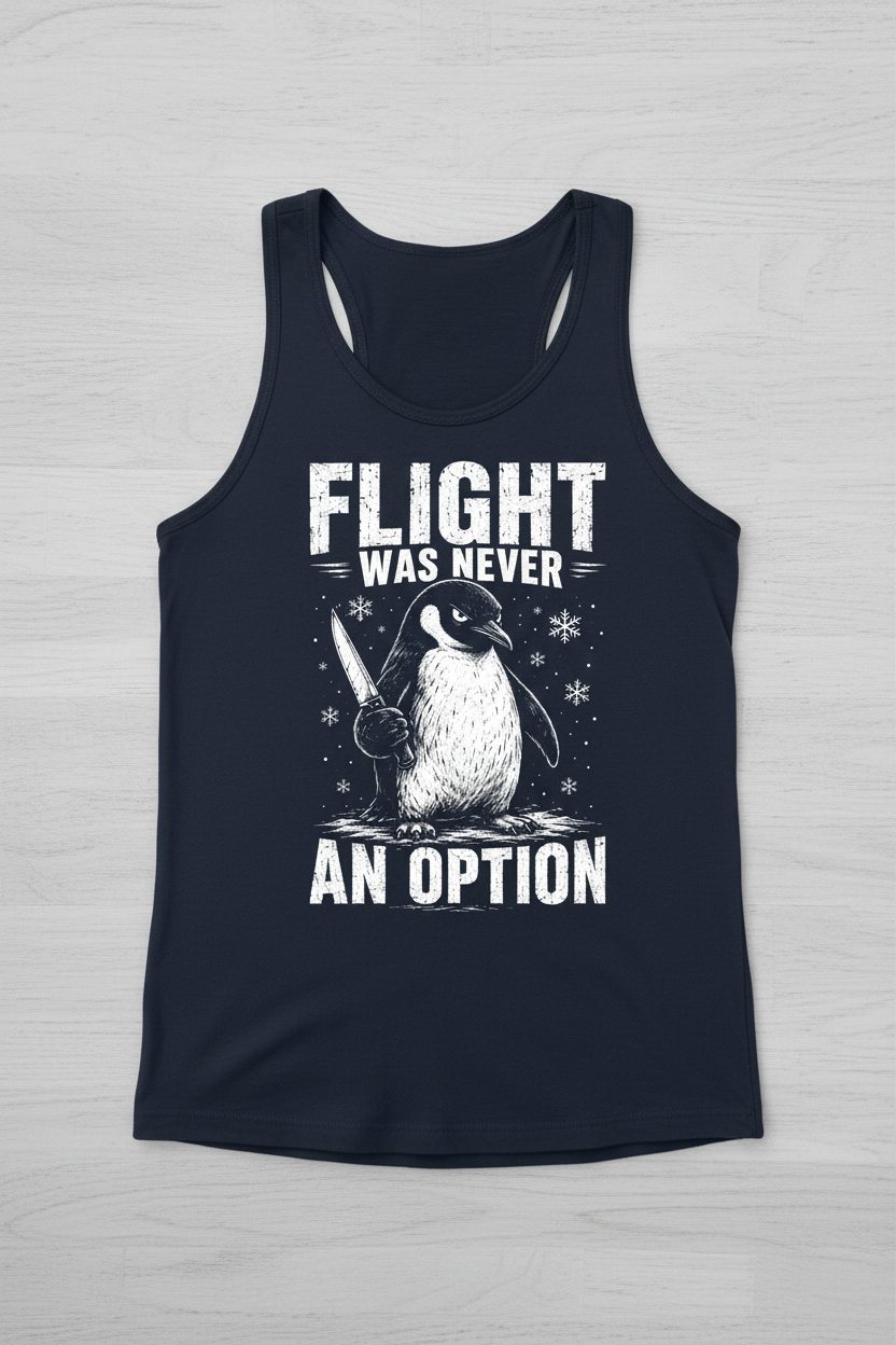 Flight Was Never an Option Funny Penguin Tank Top - product mockup - Navy