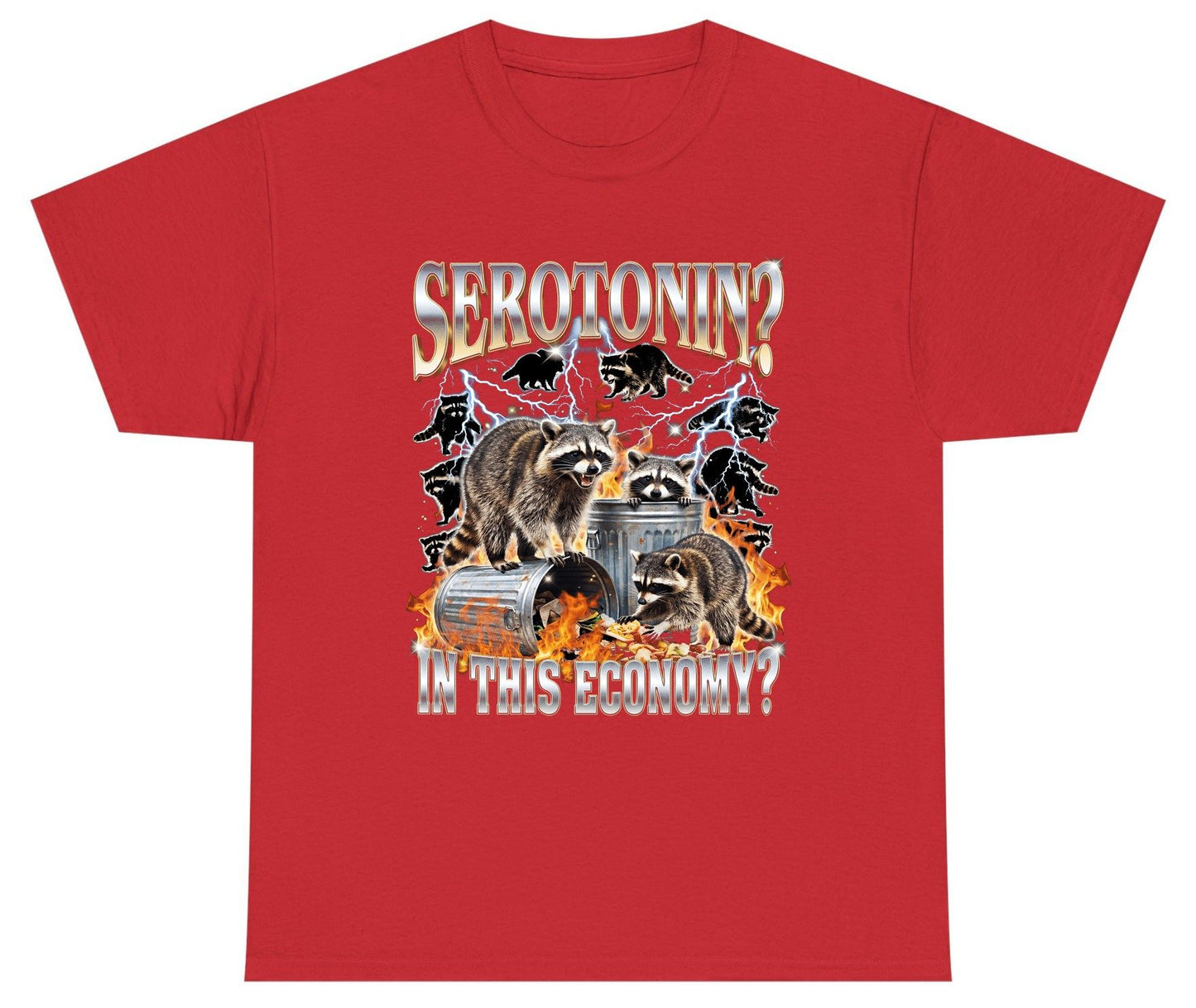 Serotonin in This Economy? raccoons Youth T-Shirt Red product mockup