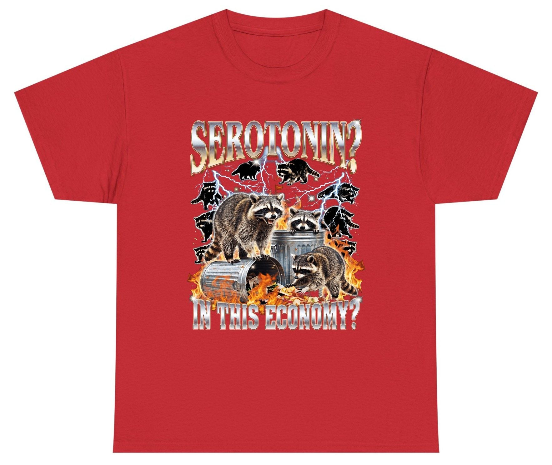 Serotonin in This Economy? raccoons Youth T-Shirt Red product mockup