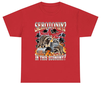Serotonin in This Economy? raccoons Youth T-Shirt Red product mockup
