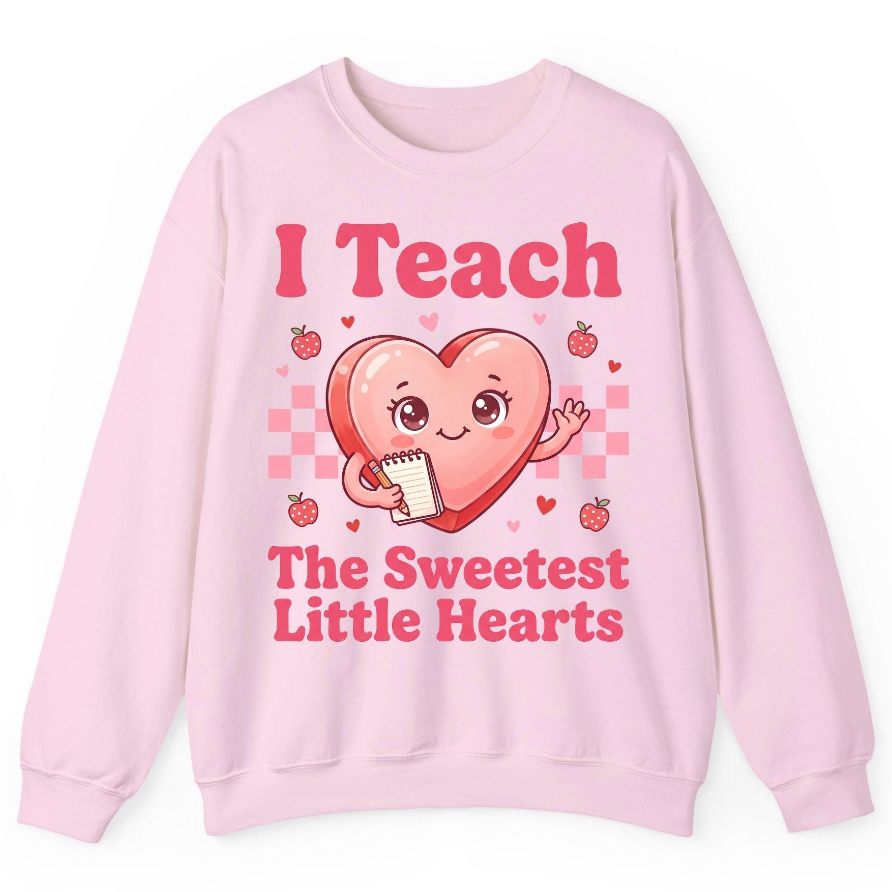 I Teach the Sweetest Little Hearts teacher Sweatshirt Light Pink product mockup