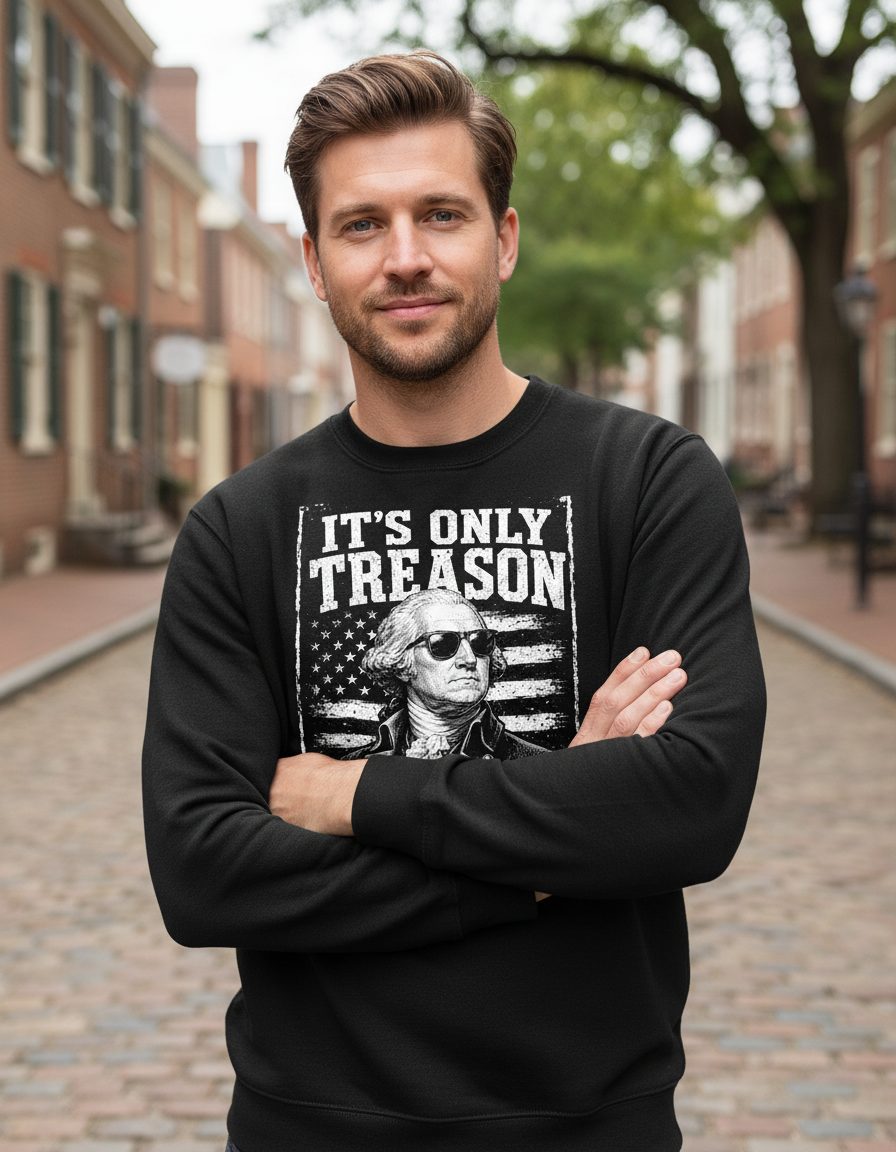 It's Only Treason If You Lose Funny Patriotic History Sweatshirt - lifestyle model mockup - Black