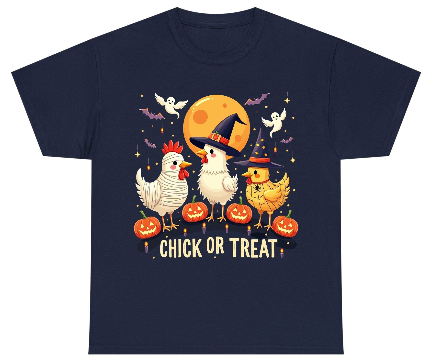 Chick or Treat Halloween chickens Youth T-Shirt Navy product mockup