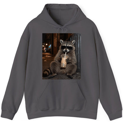 Cool Raccoon Bubble Tea Funny Lovers Hoodie - product mockup - Charcoal