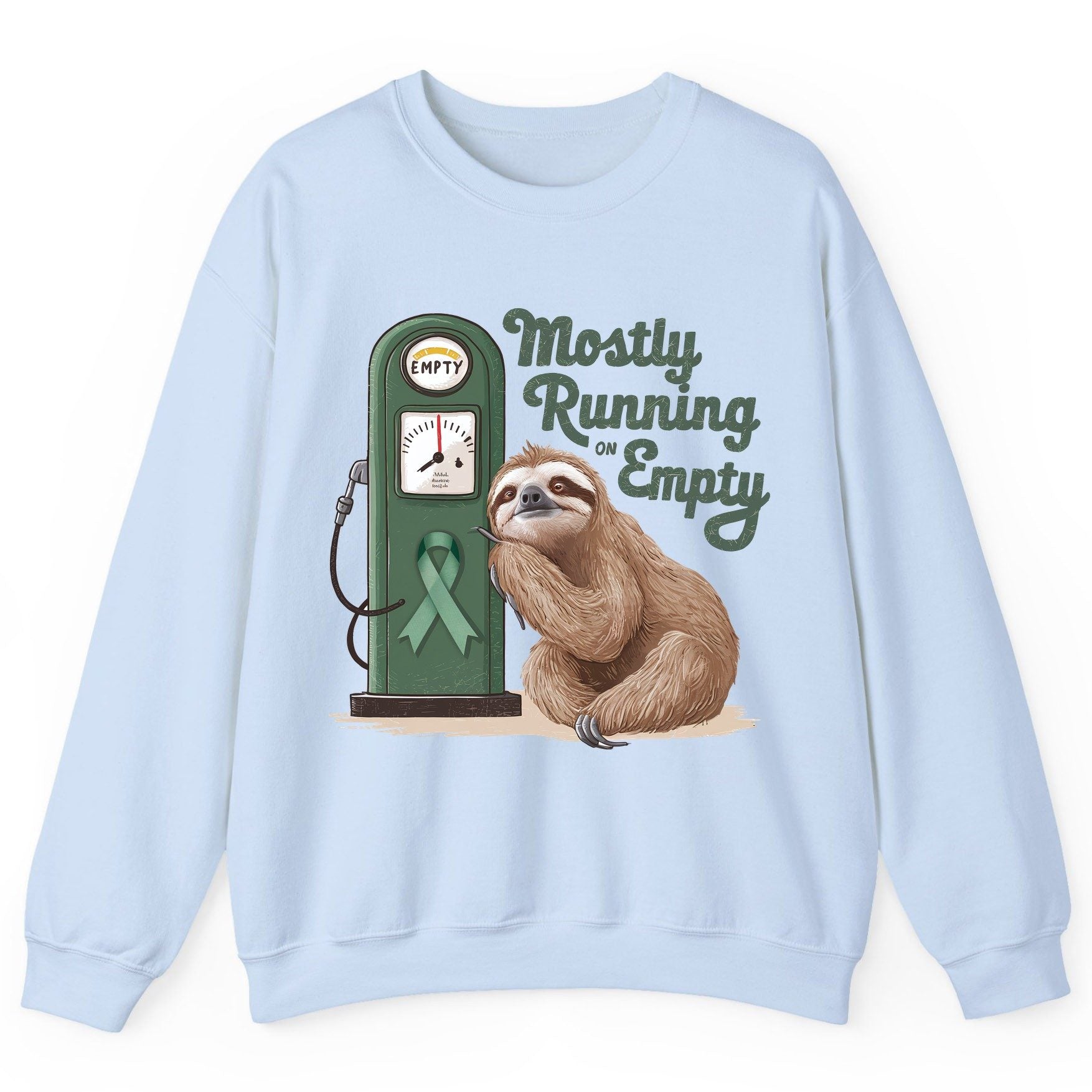 Mostly Running on Empty sloth Sweatshirt Light Blue product mockup