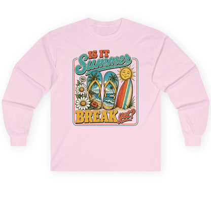 Is It Summer Break Yet Retro Vacation Long Sleeve Tee - product mockup - Light Pink