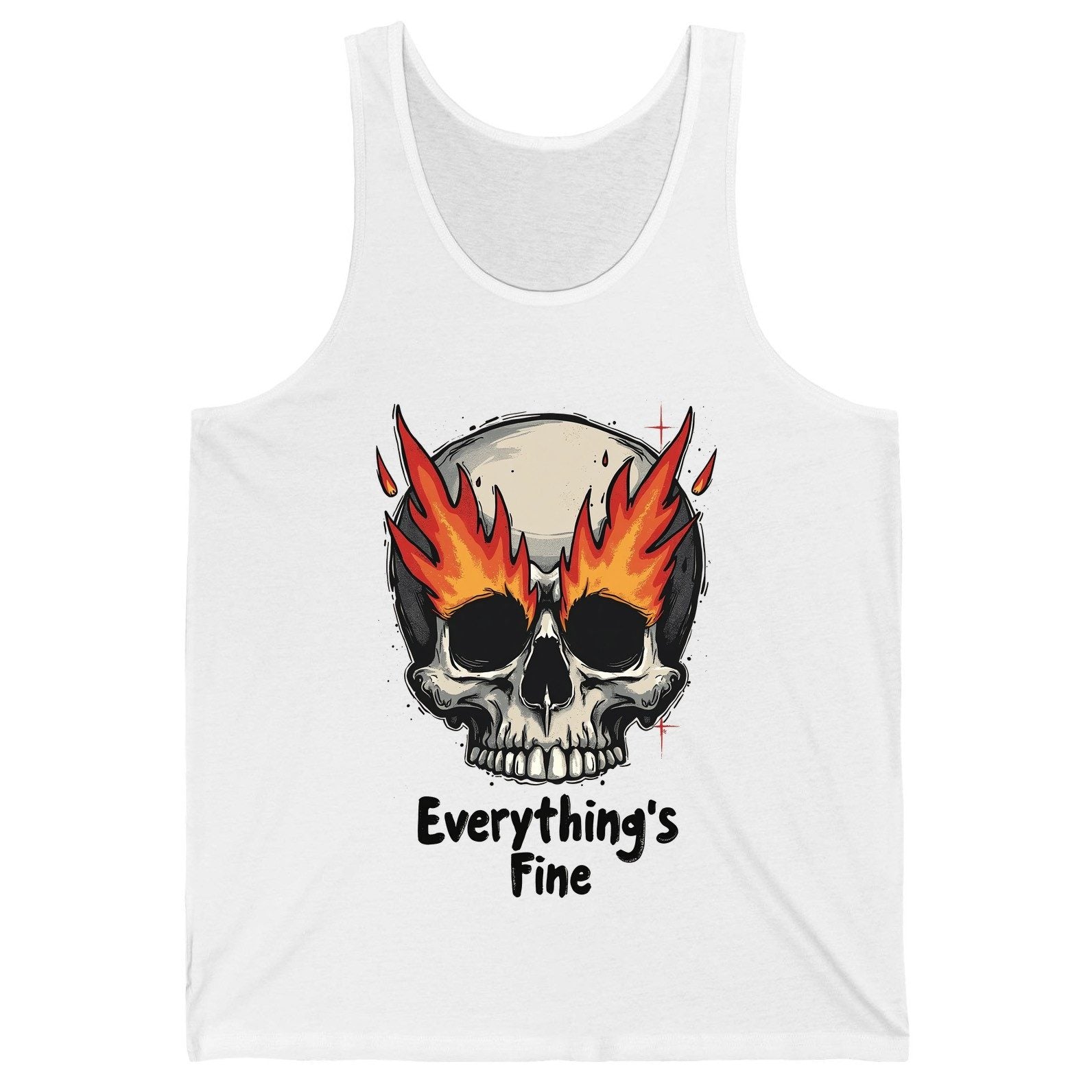 Everything's Fine flaming skull Tank Top White product mockup