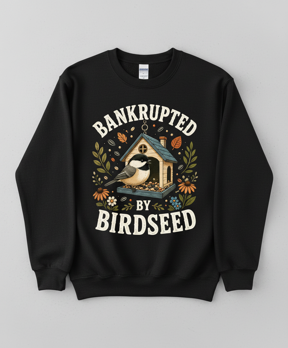 Bankrupted By Birdseed Funny Sweatshirt - product mockup - Black