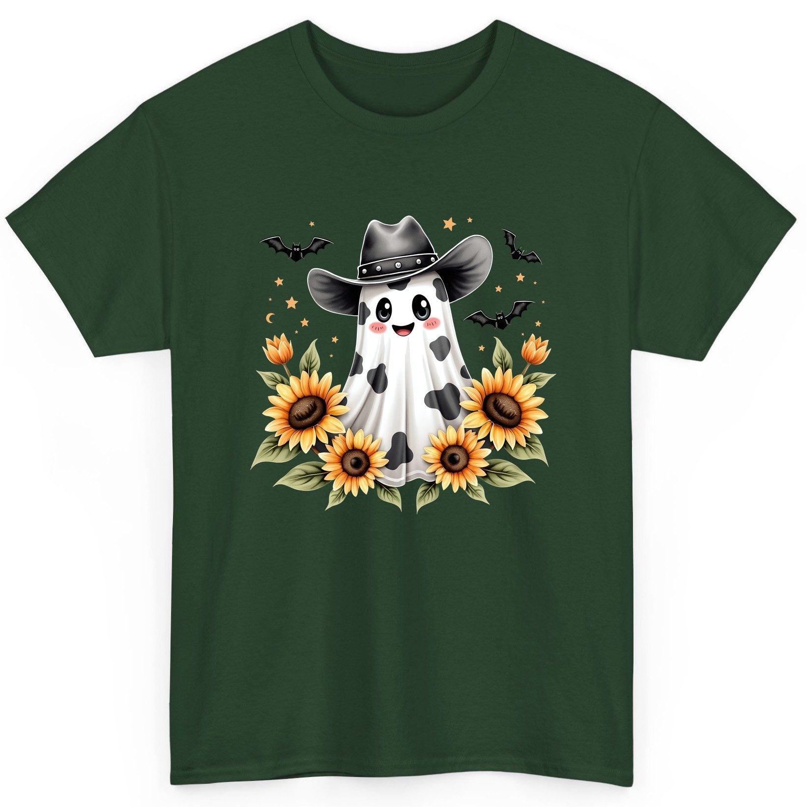 Cowboy Ghost Sunflowers cowboy ghost T-Shirt Forest Green product mockup