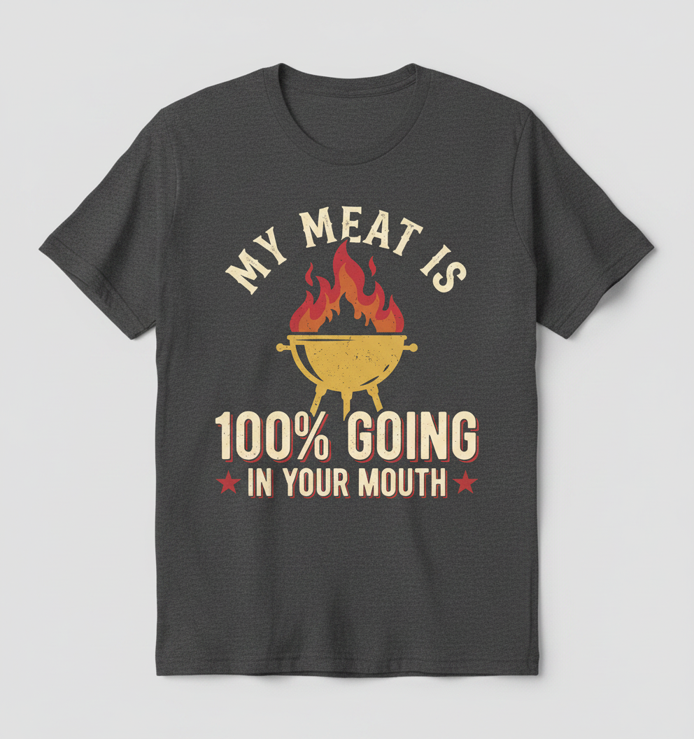 Funny BBQ Grilling My Meat Is 100% Going In Your Mouth T-Shirt - Dark Heather