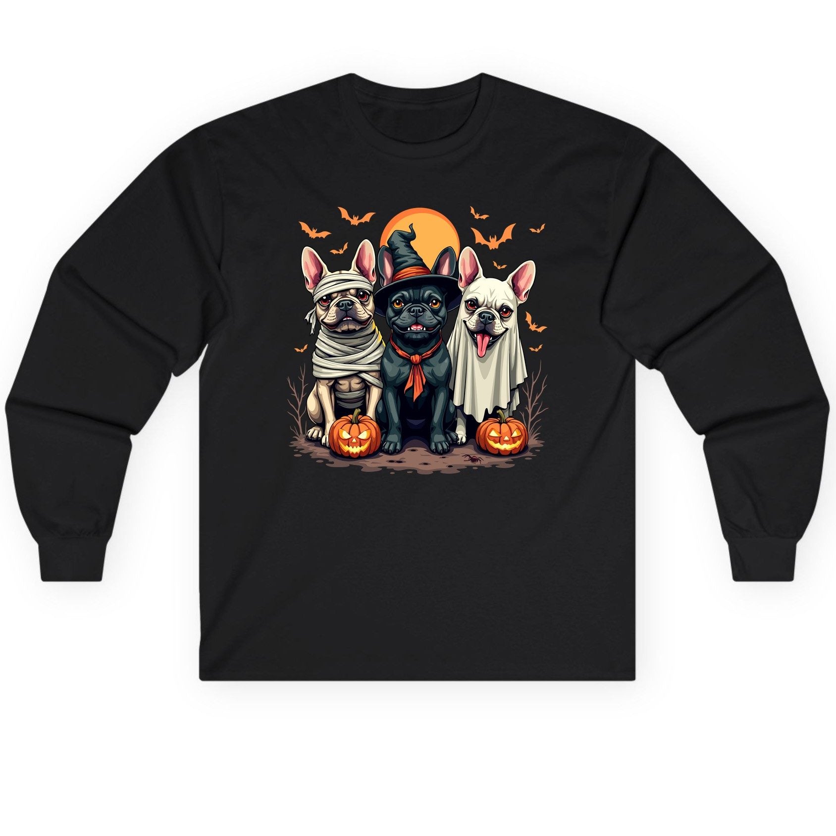 Halloween French Bulldogs Costumes french bulldogs Long Sleeve Tee Black product mockup